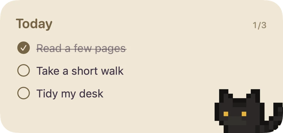 Today’s Tasks widget showing three tasks and their completion status